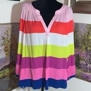 CROWN & IVY • Striped Bright Colorful Rainbow Bright Blouse Top